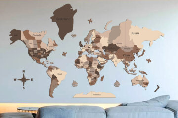 Декоративная настенная карта мира из дерева